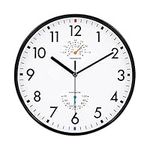 EMITDOOG Wall Clock with Thermometer and Hygrometer,Modern Style Quartz Wall Clocks,Quality Silent Non-ticking Wall Clock for Living Room Bedroom Office Kitchen School, Battery Operated