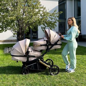 My Babiie MB33 Tandem Double Pushchair – Twin Stroller, Giraffe, Birth to 15kg