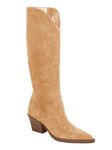 Coutgo Womens Cowboy Knee High Boots Wide Calf Pointed Toe Chunky Heel Western Cowgirl Fall Winter Tall Boots, Khaki, 10