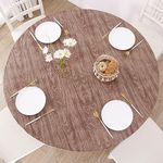 Round Vinyl Fitted Tablecloth with Flannel Backing Elastic Edge Design Table Cover Waterproof Oil-Proof PVC Table Cloth Wipeable for Round Table (Wood, Best for 36"-44" Round)