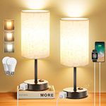 WIAONE ZJOJO Table Lamp Bedside Lamps for Bedroom, Table Lamps Set of 2 Lamp for Bedrooms Set of 2 with 3 Way Dimmable Using Rocker Switch Nightstand Lamp Night Lamp with AC Outlets for Living Room