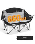 KingCamp Double Camping Chair for Adults, Heavy Duty Garden Chair 2 Seater with Armrest/Cup Holder, Padded Folding Camping Sofa Up to 300 kg (660 lbs), Oversized Outdoor Chairs for Picnic, Black/Grey