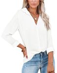 Diosun Womens Button Down V Neck Shirts Long Sleeve Office Casual Business Plain Blouses Tops (Medium, White, m)