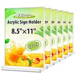 VAIIGO 6Pack Acrylic Sign Holder 8.5 x 11Inches Clear Desktop Display Sign Holder, T Shape Double-Sided Plastic Menu Sign Holder Stand for Restaurant/Office/Hotel/Store/Photo/Ad Display Clear Base