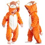 COOKY.D Newborn Infant Hooded Flannel Romper Autumn Winter Onsie Pajamas Jumpsuit Long Sleeve Sleepsuits for Baby Girls Boys, 12-18 Months, Fox