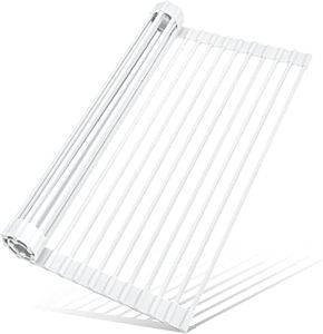 MERRYBOX Roll Up Dish Drying Rack, Silicone Wrapped Over The Sink Dish Rack Foldable Dish Drainer Anti-Slip Dish Racks for Kitchen Sink, Multipurpose Kitchen Sink Drying Rack, 17.5" x 13", White