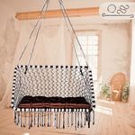 Patiofy Premium Large Double Seater Swing Chair/Hanging Hammock Swing Chair for 2 People/Jhula for Adults & Kids/ 2 Seater Swing for Balcony, Free Hanging Kit & Cushion Included-White-Brown