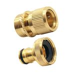 Tesmotor Garden Hose End Brass No-Leak Connector Fitting, Water Hose 3/4 inch Female and Male Quick Connector Adapter（1 pair）