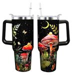 WENININOK Mushroom Cup 40 OZ Tumbler with Handle and Straw Lid Leak Proof - Mushroom Travel Coffee Mug with Handle Insulated for Hot Cold Ice - Birthday Gifts for Women Stainless Steel Cup