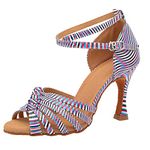 Womens Latin Salsa Dance Shoes 3 Inches Flared Heel Sexy Open Toe Ballroom Party Soft Sole Professional Indoor Dancing Sandals (Purple, Numeric_6_Point_5)