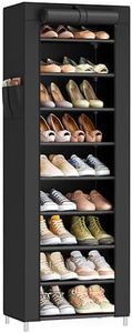 SONGMICS 10-Tier Shoe Rack, Shoe Storage Cabinet with Dustproof Cover, Free-Standing Storage Organizer for Closet, Entryway, Hold 20 Pairs of Shoes, for Sneakers, High Heels, Black URXJ034BH01