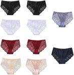 Cinvik High Waisted Lace Underwear Womens Seamless Cheeky Brief Plus Size Granny Lace Panties, 6-10 Packs, 10pcs-black/White/Red/Nude/Pink/Blue/Cyan, 3XL Plus