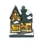 RasuDecor 1Pc 6" Resin Christmas Snow Scene Village Houses Figurines Warm White Christmas Festive Holiday Tabletop Ornament Indoor Room Décor #RasuImpex (RD-XMSCSL03)