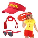 EUPSIIU 3 Pieces Lifeguard Costume Set Include Lifeguard Hat and Guard Whistle Sunglasses, Lifeguard Accessories Red Adjustable Sunscreen Hats Fancy Dress Hat for Adults Men Women Pool Party (2PCS)