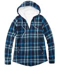 ZENTHACE Womens Sherpa Lined Flannel Jacket Full Zip Up Hooded Flannel Plaid Shirt Jacket with Side Pockets, Blue Navy Plaid, Medium