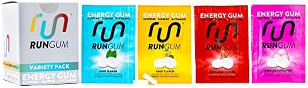 RUN GUM Variety PackEnergy Chewing Gum 50mg Caffeine Taurine & B-Vitamins Per Piece, 24 Pieces (Pack of 12) Sugar Free, Zero Calorie, No Aspartame, and Gluten Free