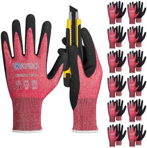 KAYGO Cut Resistant Gloves Micro Finishing Nitrile Coated,ANSI Cut Level A4,KG22NB,3D-Comfort Stretchy Fit Safety Work Gloves, Firm Grip,Machine Washabl,Red,XL