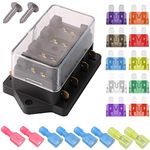 Gebildet 4 Way Car Standard Blade Fuse Holder Box (Apply to 1~40 AMP), with 10pcs Free Blade Fuse (3A/5A/7.5A/10A/15A/20A/25A/30A/35A/40A), Auto Fuse Block for Car/Boat/Marine/Trike