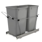 Rev-A-Shelf Pullout Trash Can for Under Kitchen Cabinets 27 Qt 12 Gallon Garbage Waste Recyling Bin with Full Extension Slides, Silver, RV-15KD-17C S