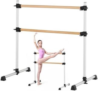 VEVOR Ballet Barre, Double Beechwood Barre Bar for Home, Freestanding Portable Ballet Stretching Dance Bars, Height Adjustable Anti-Wobble Fitness Gym Equipment, for Pilates Balance Workout