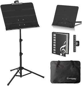 K KASONIC - Dual-Use Folding Sheet Music Stand & Desktop Book Stand with Portable Carrying Bag, Sheet Music Folder & Clip Holder (Black)