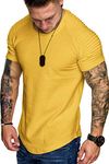 COOFANDY Mens Lightweight Casual T-Shirts Pleats Sleeve Fashion Muscle Tee Yellow L