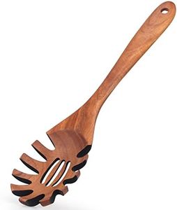 Best Wooden Pasta Spoon Spaghetti Fork 12.5 Inch Long Hand Pasta Serving Utensils Acacia Wood Spaghetti Server Spoon Pasta Forks Spaghetti Ladle Pasta Spatula Tool Noodle Spoon