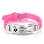 Nobelook Custom Engraving Emergency Medical Alert ID Bracelet Adjustable Stainless Steel Silicone for Men/Women/Children (Pink)