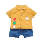 Bold N Elegant Kid’s Smiley Happy Face Print Boys Corduroy Shirt & Denim Shorts for Infant Toddler Tween Boys (2-3 Years, Yellow)