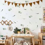 Neukids 80 Decals Cartoon Green Planes Nursery Vintage Wall Stickers Self-Adhesive Peel And Stick PVC DIY Wall Decals Baby Bedroom Decor For Kids Room Children's Room Renovation