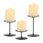 Pillar Candle Holders Candelabra Black - Set of 3 Bulk Candle Stand Iron Plate Minimalism Modern Home Mantel Dinning Table Decorations Centerpiece for Wedding, Party, Housewarming, Events