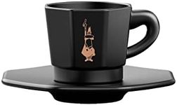 Bialetti - 4 Pieces Set of 8-Faced Espresso Coffee Cups with Gentleman with Moustaches Logo, Porcelain, White