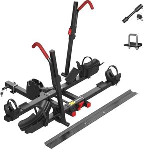 Hitch Mount Bike Rack with Ramp, 170lbs Capacity Foldable Electric Bike Carrier for 2 Heavy Ebike, Up to 5" Fat Tire fits Cars, SUVs, RVs, Trailers with 2 Inch Receiver