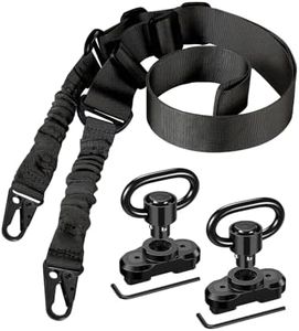 CVLIFE Rifle Sling with 2 Pack Anti-Rotation Sling Swivels,Adjustable Length Two Point Sling Elastic Cord Design Traditional Sling for Outdoor Black