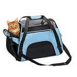 DONYER POWER Soft Sided Pet Carrier for Cats Comfort Airline Approved Under Seat Travel Tote Bag, with Mesh Top and Sides, BLUE