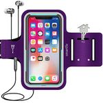 Water Resistant Sport Armband Running Case for iPhone X 8 7 6 6S, Samsung Galaxy S8 S7, with Case (Otterbox/Lifeproof/others), Fitness Exercise Gym Workout case Key/Card Holder, Cable locker [PURPLE]