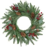 U'Artlines 19.6" Artificial Christmas Wreath, Front Door Wreath with Red Berry Pine Cones and Storage Bag Christmas Decorations for Winter Xmas Holiday Home Indoor Outdoor Use (Eucalyptus)