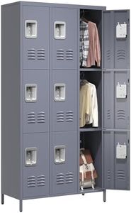 OPTYMIRA 72" Tall Emplyee Locker with Shelves and Hooks 9 Doors Steel Sports Locker for Office Home Bedroom School Gym Garage, Metal Staff Locker Locking Storage Lockers Cabinet,Grey