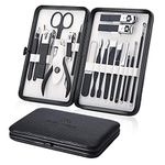 Keiby Citom Professional Stainless Steel Nail Clipper Travel & Grooming Kit Nail Tools Manicure & Pedicure Set of 18pcs with Luxurious Case (Black)