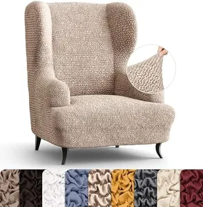 Mamma Mia Covers Wingback Chair Slipcover - High Back Chairs Slipcovers - Armchair Cover - 1-Piece Form Fit Stretch Furniture Protector - Microfibra Collection - Tapioca (Wing Backed Chair)