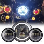 Black 7" Inch LED Headlight with DRL+ 2x 4.5" 30w Fog Light Passing Lamps for H arley Motorcycles