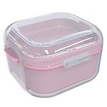 ARGOMAX Denture Case, Denture Cup for Soaking Dentures, Thorough Cleaning of Dentures, Retainer, Clear Braces (Clear Case + Pink Filter and Tray).