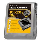 Tarp Waterproof 10x20 Feet, 16 Mil Heavy Duty Thick Tarp, UV Resistant, Rip and Tear Proof, Large Tarp with Reinforced Edges for Roof, Camping, Patio, Pool, Boat (Silver/Black)