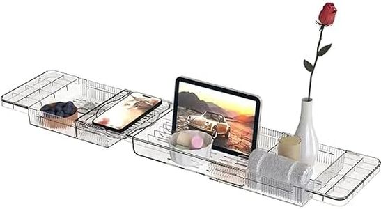 Baosia Expandable Bathtub Tray,Clear Plastic Anti-Slip Bath Tub Shelf Caddy Tray,Luxury Bathtub & Bathroom Accessories for Relaxing Spa,Suitable for bathtubs with an Internal Width of up to 28.7 inch