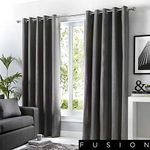 Fusion W66 x L72 Eyelet Curtains-100 Bedroom/Living Room-Door Curtain-Thermal Drapes/Window Treatment-Sorbonne Collection, Cotton, Polyester, Dark Grey/Charcoal, 66" Width x 72" Drop (168 x 183cm)