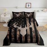 Deer Antlers Kids Camo Comforter Set Twin Size,American Flag Stripe Retro Bedding Set,Boys Adults Xmas/Cabin/Camper Decor,Animal Hunt Rustic Down Comforter,Brown Farmhouse Duvet Insert,1 Pillowcase