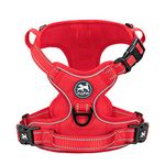 PoyPet No Pull Dog Harness, Reflective Dog Harness for No Choke Dogs, Soft Padded Pet Vest with Easy Control Handle(Red Matching Trim, S)