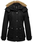 Wantdo Women's Outdoor Windproof Coat Classic Winter Parka Jacket Warm Cotton Padded Coat Faux Fur Hood Coats Black M