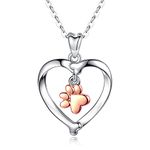 INFUSEU Paw Print Necklace for Women Dog Cat Owner Pet Lover Gifts 925 Sterling Silver Dainty Heart Pendant Jewelry