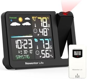 Newentor Projection Alarm Clock, Projection Clock for Bedroom Ceiling, Weather Station Thermometer with Projector Indoor Outdoor TEM&Hum, Forecast, Adjustable Backlight, Black, No Atomic